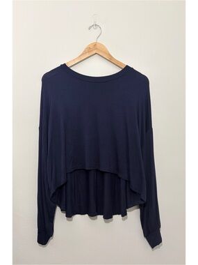 BURU navy ultra-soft long sleeve high-low top (large)
